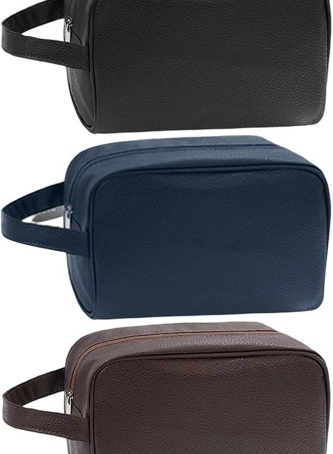 Black Sturdy Waterproof PU Mens Toiletry Bag Multiple Compartment Travel Organizer - Image 3